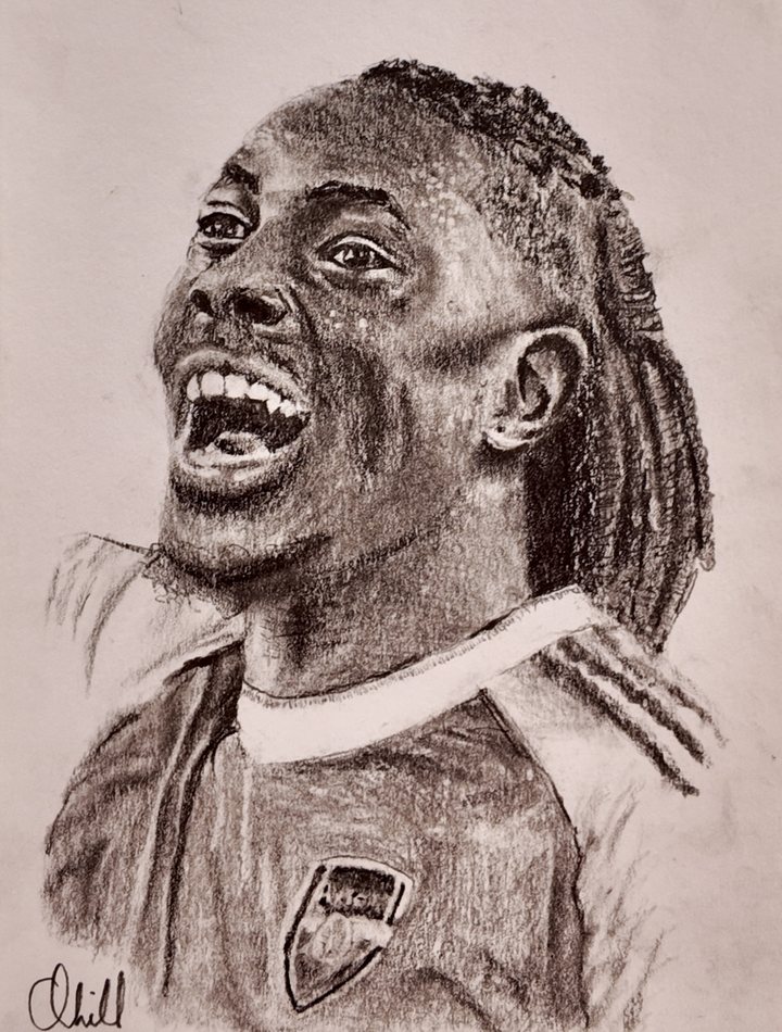 Eberechi Eze, charcoal artwork by Annelise Hill