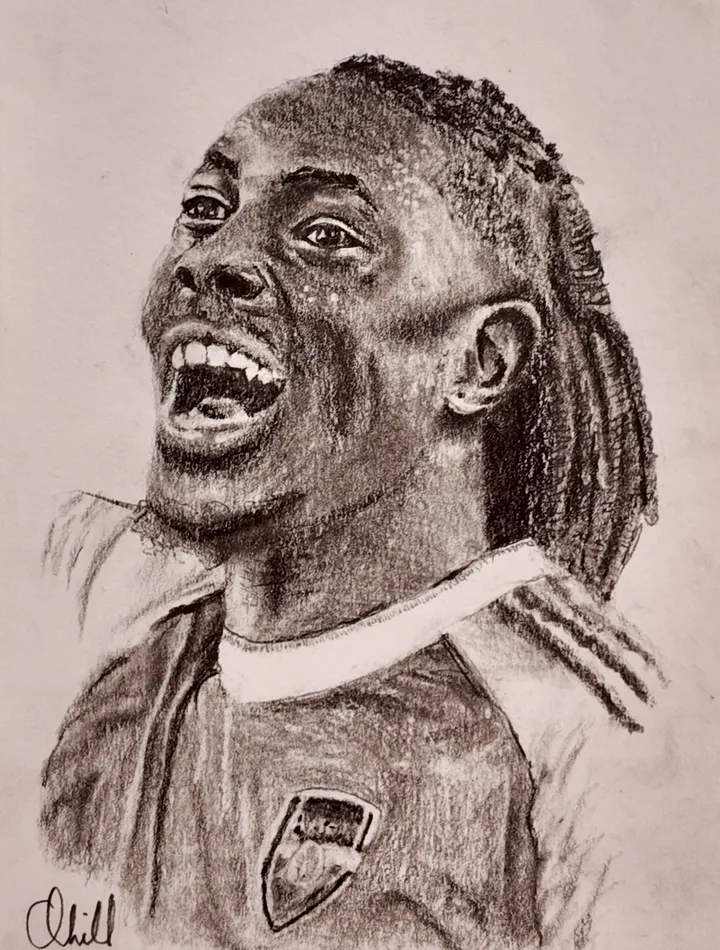 Eberechi Eze, charcoal artwork by Annelise Hill