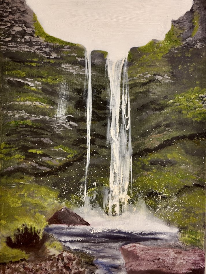 Kvernufoss, Iceland, oil artwork by Annelise Hill