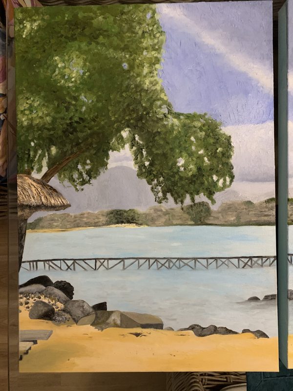 Mauritius triptych, left panel, oil artwork by Annelise Hill