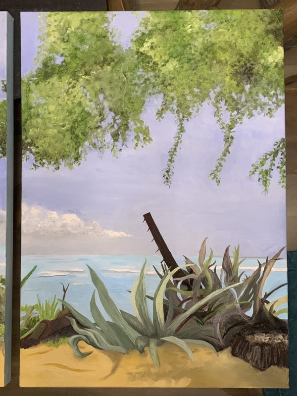 Mauritius triptych, right panel, oil artwork by Annelise Hill