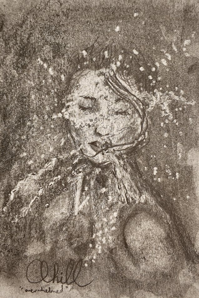 Overwhelmed, graphite artwork by Annelise Hill