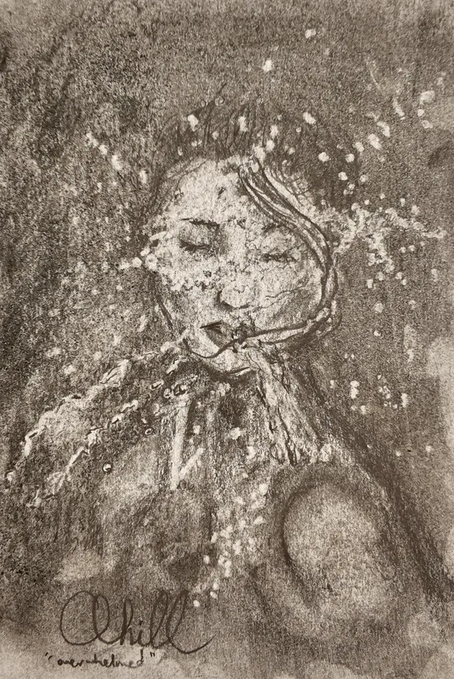 Overwhelmed, graphite artwork by Annelise Hill