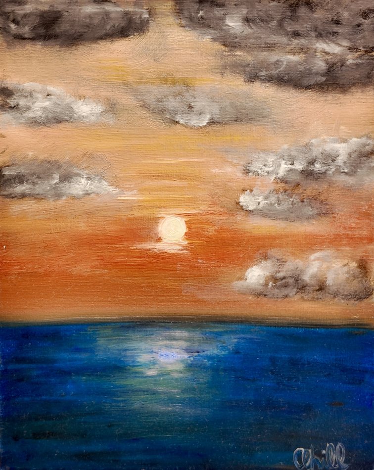 Sunset, oil artwork by Annelise Hill, donated to charity