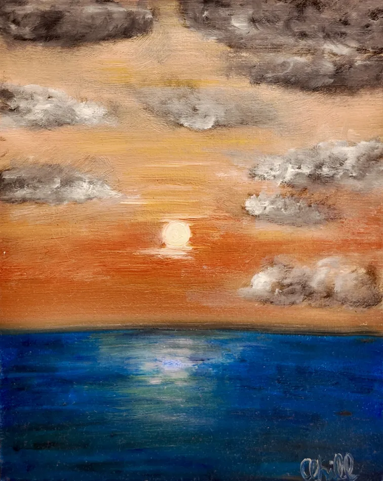 Sunset, oil artwork by Annelise Hill, donated to charity